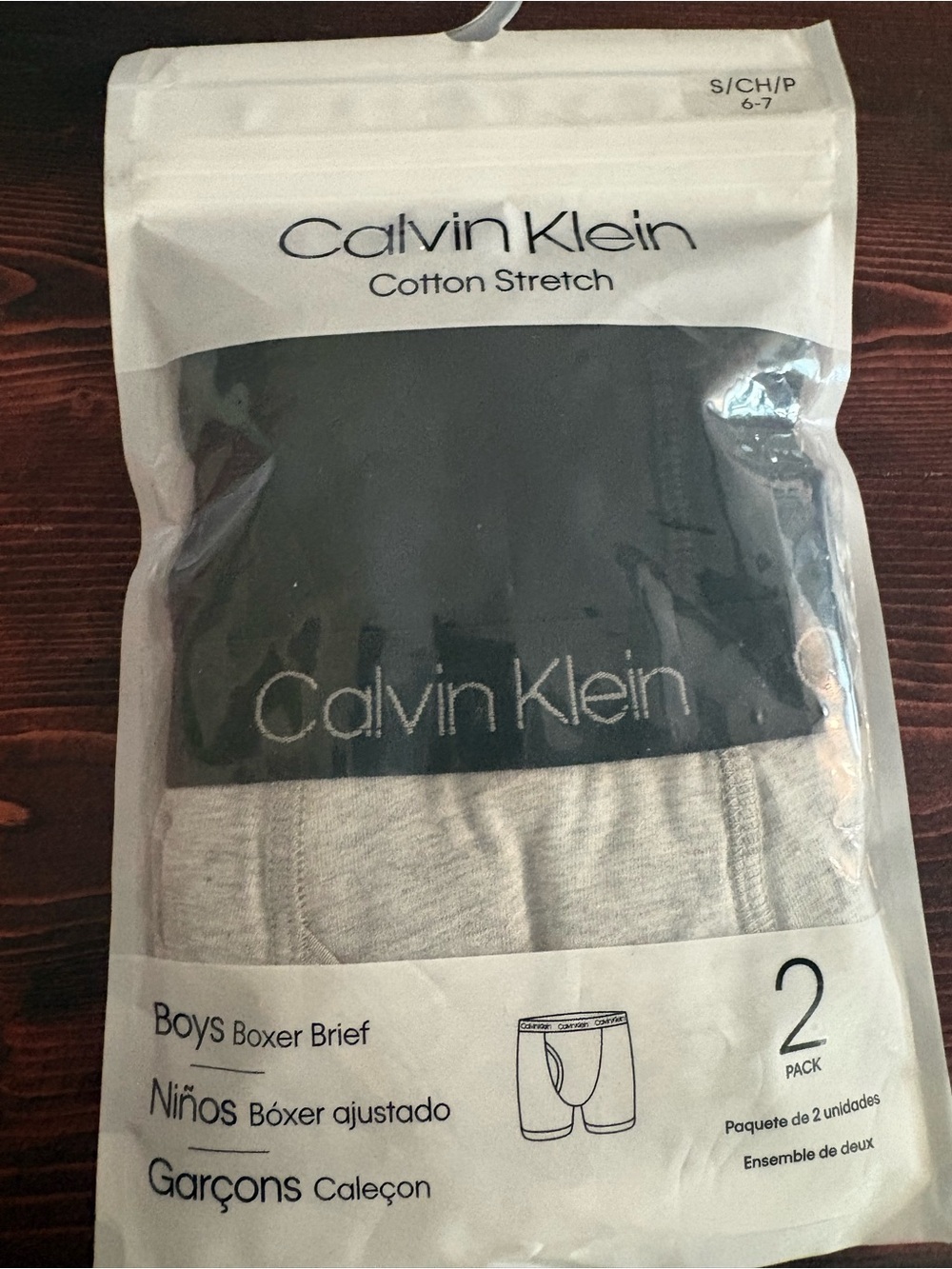Calvin Klein Boys Boxer Briefs - Black & Light Gray, 2-Pack, Size 6/7